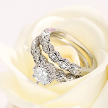 Luxe Travertine platinum plated zircon ring set of 2