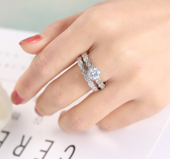 Luxe Travertine platinum plated zircon ring set of 2