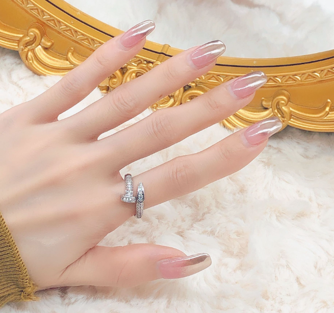BRAND LOOK LUXURY AAA QUALITY ZIRCON RHODIUM PLATED ADJUSTABLE RING WITH BOX