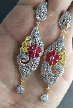 RUBY LOOK LUXURY RHODIUM ZIRCON EARRINGS