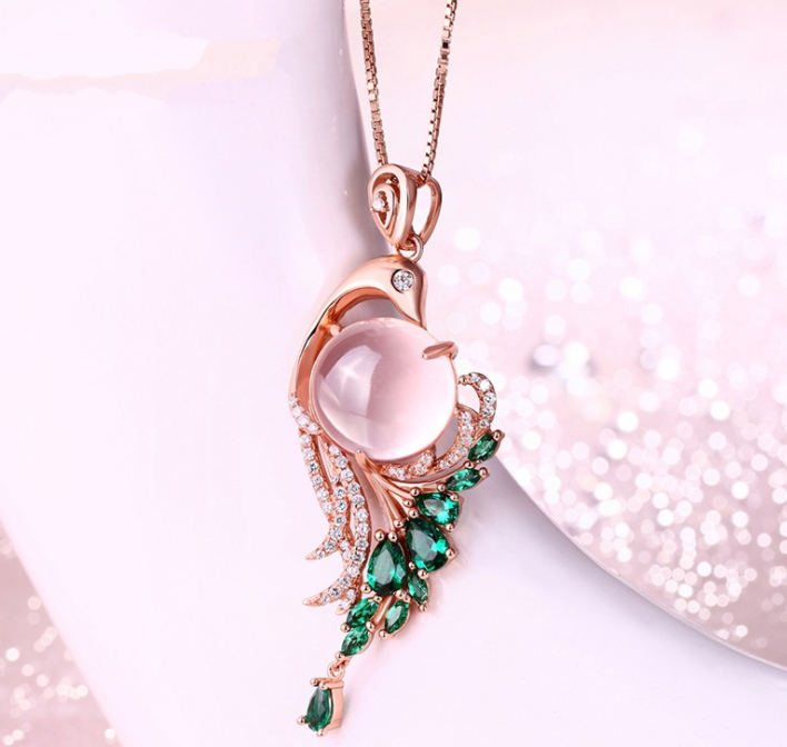 PEACOCK STYLE ZIRCON PENDANT WITH CHAIN LUXURY QUALITY AND PACKAGING
