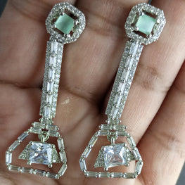 MINT GREEN LUXURY ZIRCON RHODIUM EARRINGS