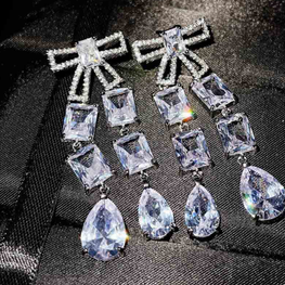 ZIRCON STONES HIGHLY FINISHED RHODIUM PLATED ART NOVEAU LUXURY EARRINGS