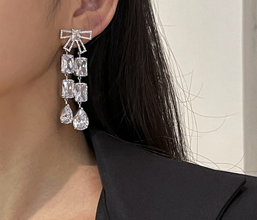 ZIRCON STONES HIGHLY FINISHED RHODIUM PLATED ART NOVEAU LUXURY EARRINGS