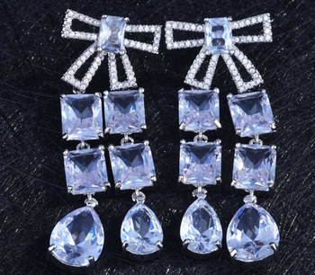 ZIRCON STONES HIGHLY FINISHED RHODIUM PLATED ART NOVEAU LUXURY EARRINGS