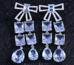 ZIRCON STONES HIGHLY FINISHED RHODIUM PLATED ART NOVEAU LUXURY EARRINGS