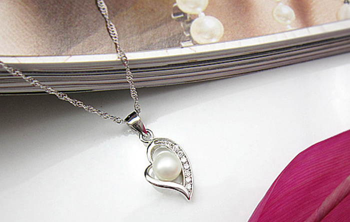 QUALITY LUXURY WEAR SILVER PLATINUM PLATED ZIRCON PENDANT CHAIN NECKLACE