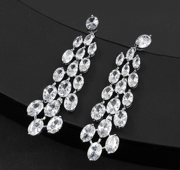 RHODIUM PLATED LUXURY ZIRCON EARRINGS