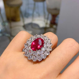 RUBY DIAMOND CUT EXCLUSIVE AND LUXURY QUALITY PENDANT CHAIN EARRINGS AND RING SET BOX PACKED