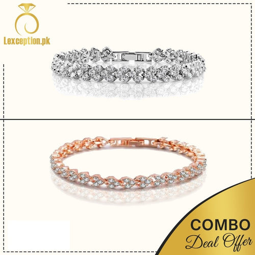 rose gold and platinum plated zircon bracelets set of 2! -online bracelet shopping in lahore, islamabad, and karachi