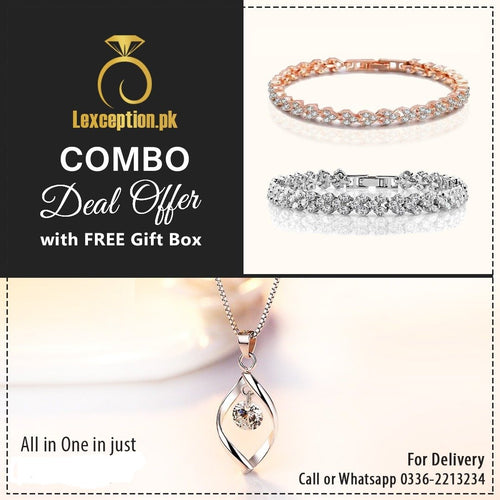 High quality zircon pendant chain necklace and 2 bracelets set (pack of 3 items)! - Lexception