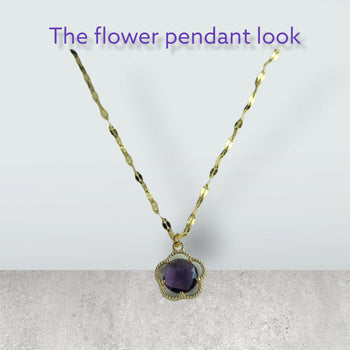 Amethyst flower Look gold plated Luxury pendant with chain
