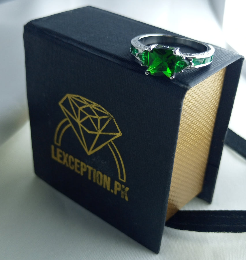 Emerald Look Luxury platinum plated ring