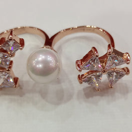 High Quality Rose Gold Plated Zircon Two Finger Ring Adjustable