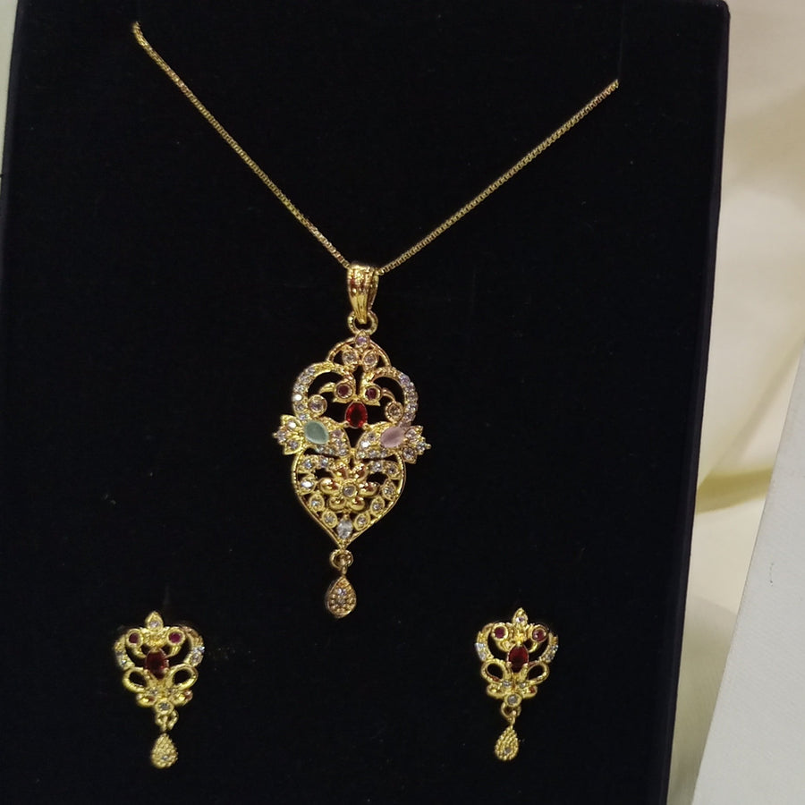 Gold plated necklace earrings zircon set