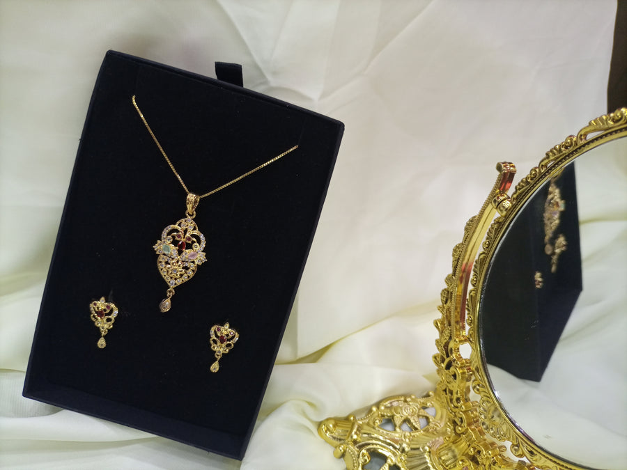Gold plated necklace earrings zircon set