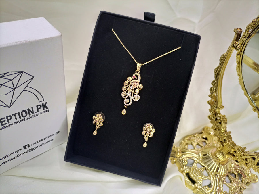 Gold plated necklace earrings zircon set