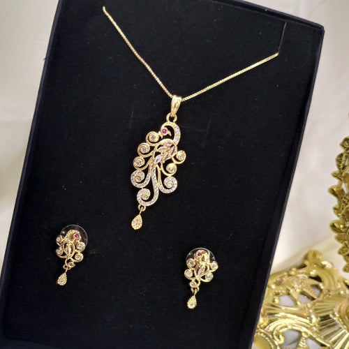 Gold plated necklace earrings zircon set