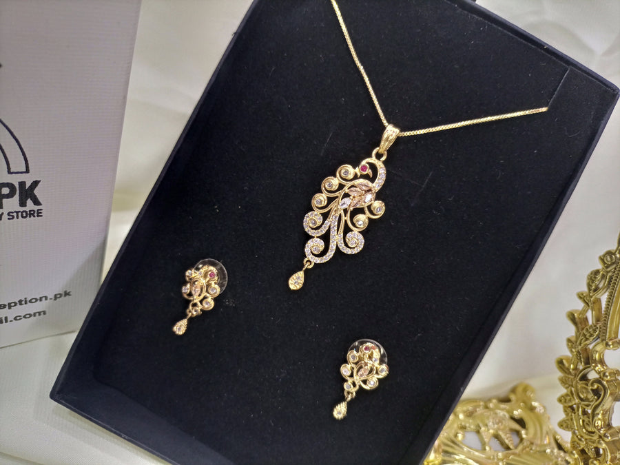 Gold plated necklace earrings zircon set