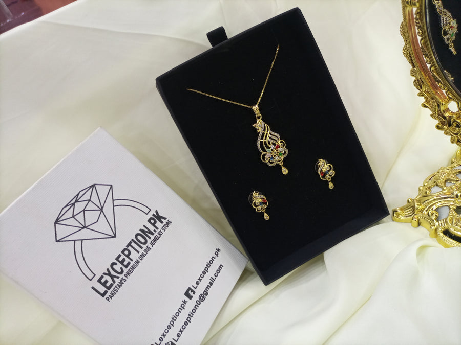 Gold plated necklace earrings zircon set