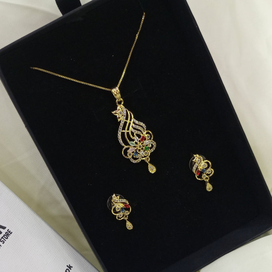 Gold plated necklace earrings zircon set