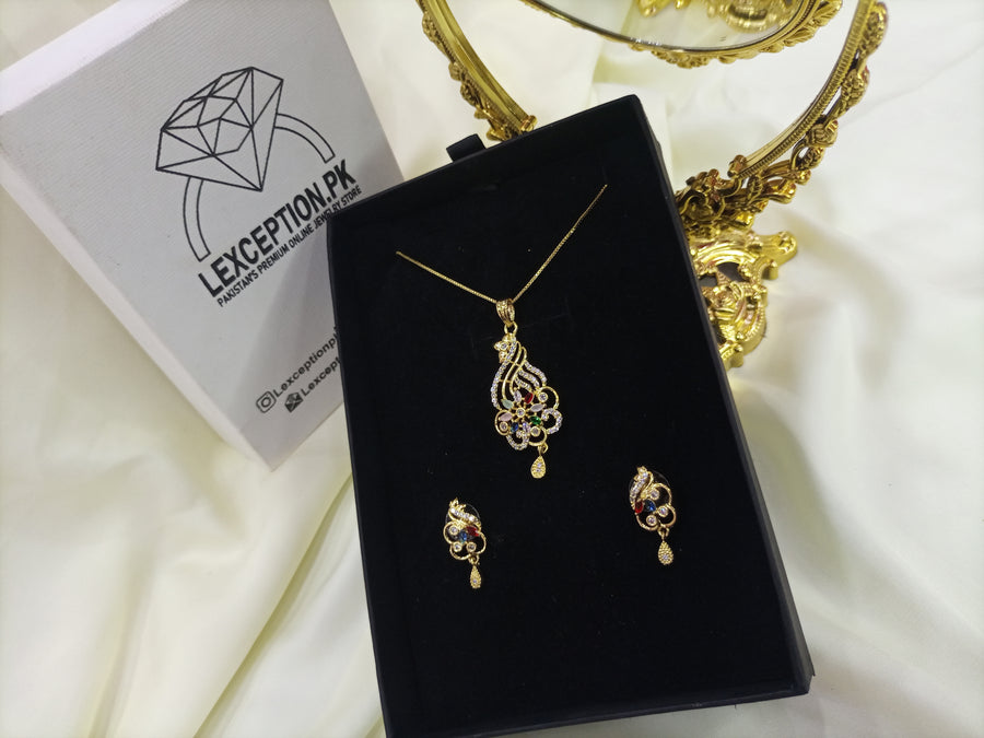 Gold plated necklace earrings zircon set