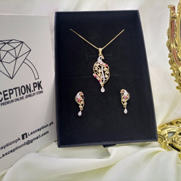 Gold plated necklace earrings zircon set