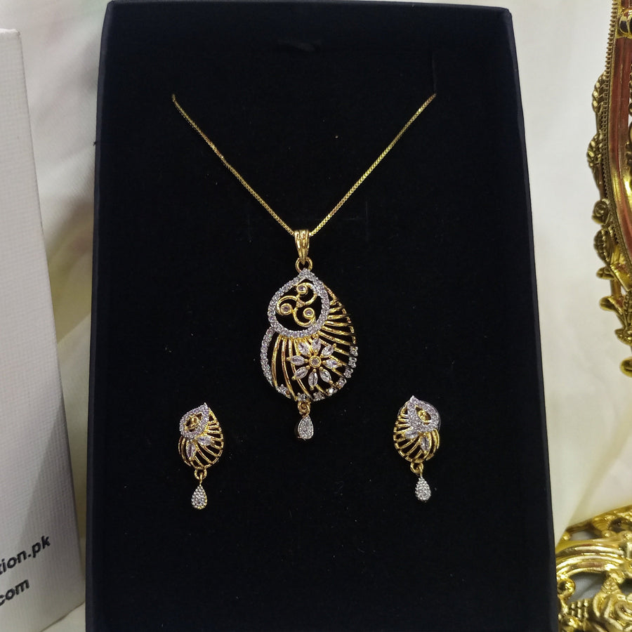 Gold plated necklace earrings zircon set