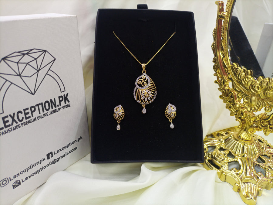 Gold plated necklace earrings zircon set