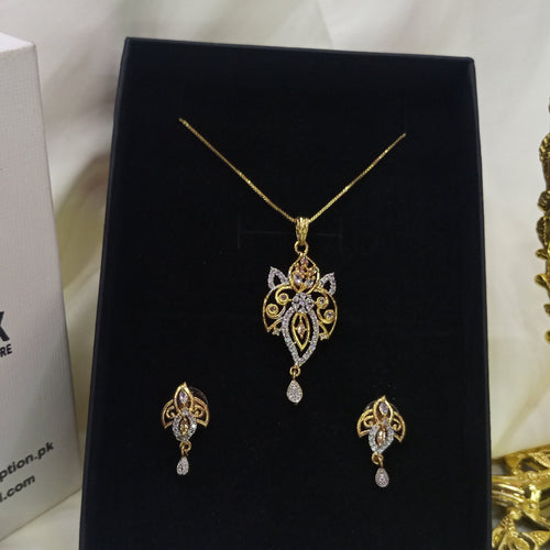 Gold plated necklace earrings zircon set