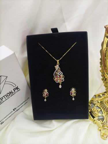 Gold plated necklace earrings zircon set