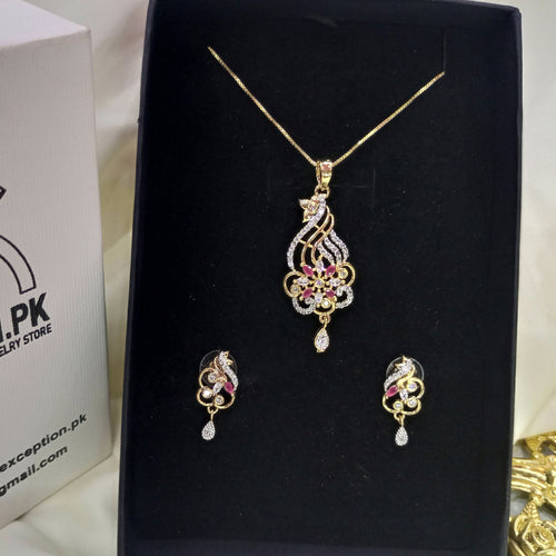 Gold plated necklace earrings zircon set