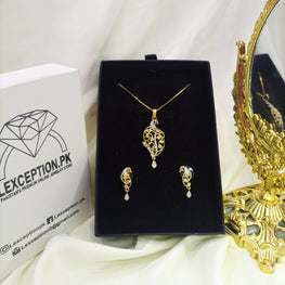 Gold plated necklace earrings zircon set