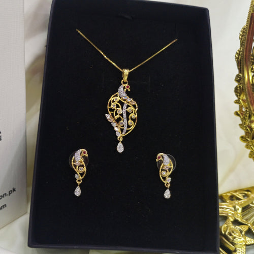 Gold plated necklace earrings zircon set