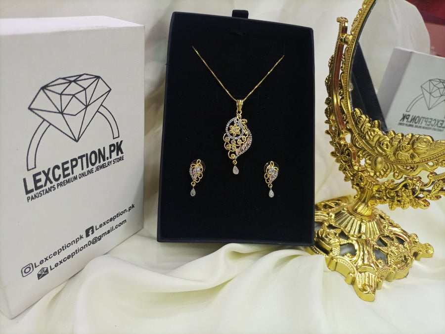 Gold plated necklace earrings zircon set