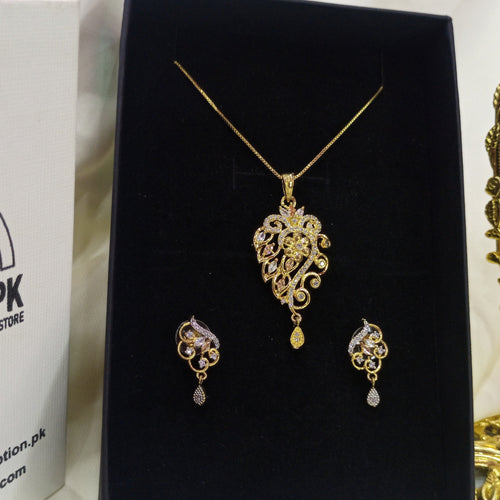 Gold plated necklace earrings zircon set