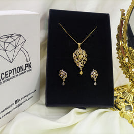 Gold plated necklace earrings zircon set