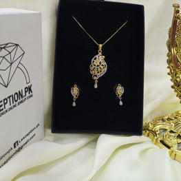 Gold plated necklace earrings zircon set