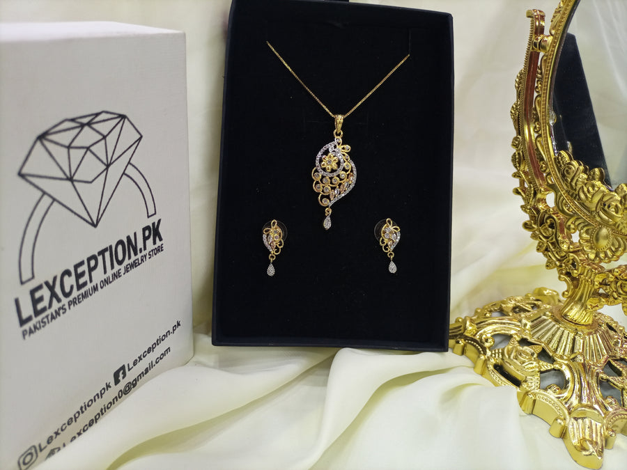 Gold plated necklace earrings zircon set