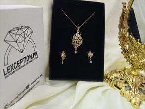 Gold plated necklace earrings zircon set