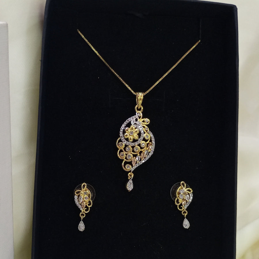 Gold plated necklace earrings zircon set