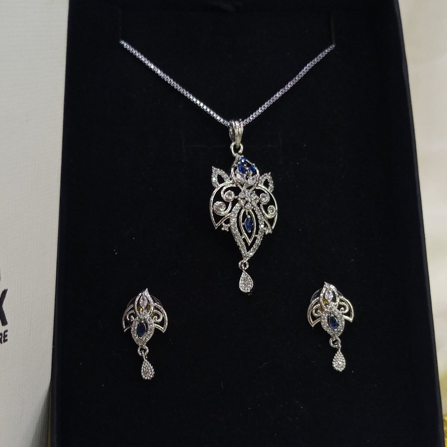 Royal blue Ethnic look necklace earrings zircon set