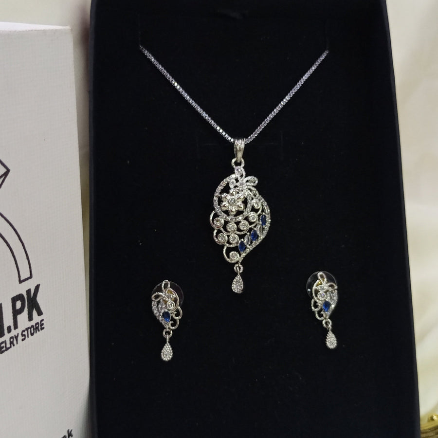 Royal Blue Ethnic look necklace earrings zircon set