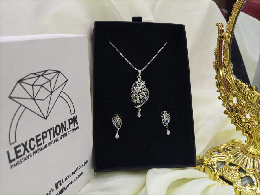 Royal Blue Ethnic look necklace earrings zircon set