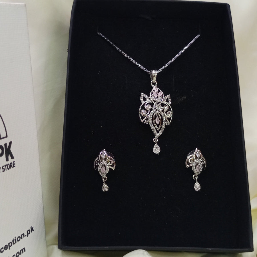 Ethnic look necklace earrings zircon set