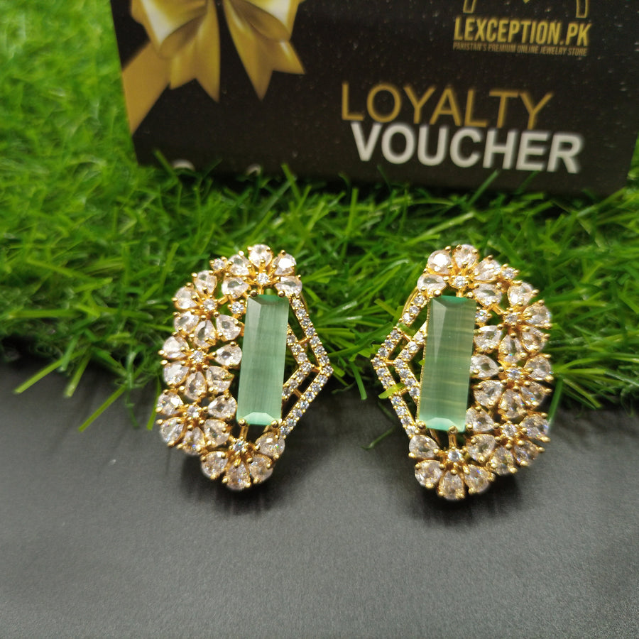 Mint look luxury american diamond zircon earrings