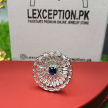 sapphire look luxury american diamond zircon ring adjustable