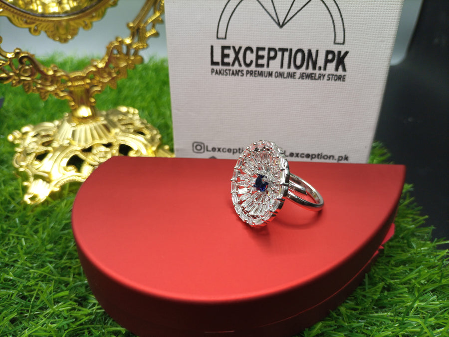 sapphire look luxury american diamond zircon ring adjustable