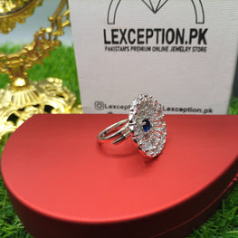 sapphire look luxury american diamond zircon ring adjustable
