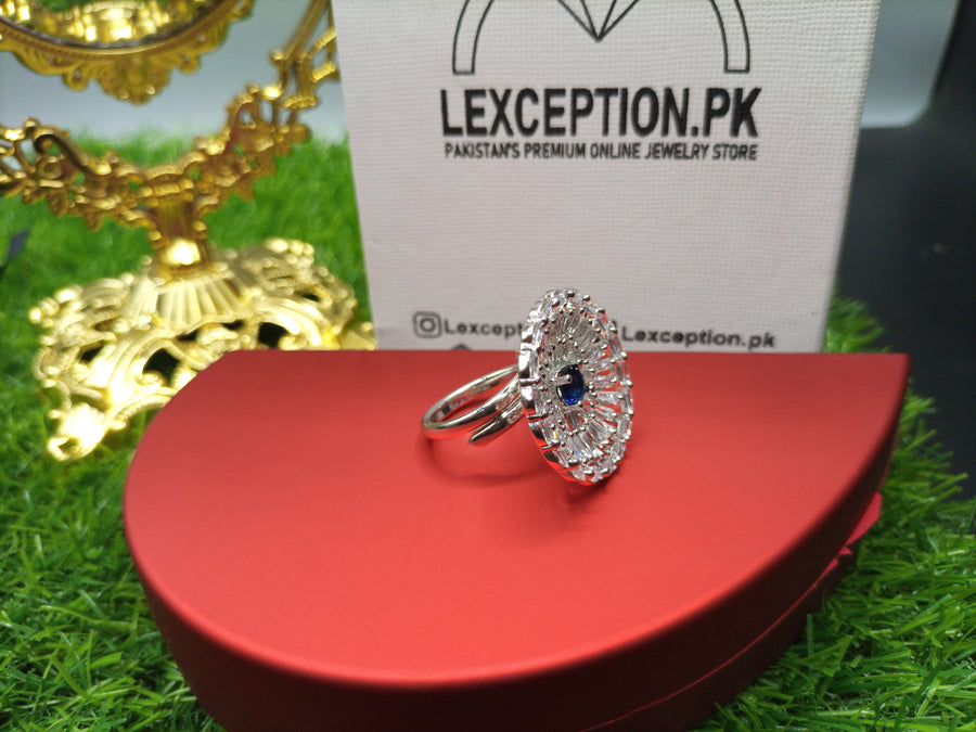 sapphire look luxury american diamond zircon ring adjustable